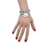 Donna Argento Catena Bracciale Fede Credere Charms Blu Turchese Croce Protezione