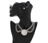 Donna Argento Metallo Catena Moda Collana Grecia Moneta Medaglione Ciondolo Set