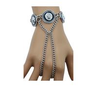 Donna Argento Metallo Mano Cinturino a Catena Anello Leone Moneta Medaglione