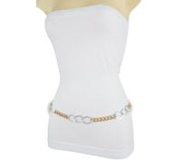 Donna Argento Oro Metallo Catena Collegamento Abbagliante Colore Hip Cintura XS
