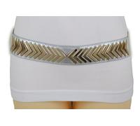 Donna Argento Similpelle Fascia Elastica Moda Cintura Oro Metallo Freccia S M