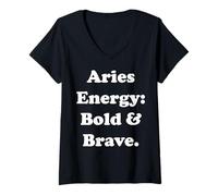 Donna Aries Energy Bold And Brave Horoscope Funny Saying Maglietta con Collo a V