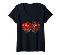 Donna Ariete Ariete Amore Camicia San Valentino Segno di Fuoco Coppia Maglietta con Collo a V