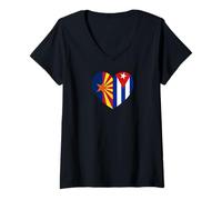 Donna Arizona And Cuba Flags: Heart Shaped Unity Maglietta con Collo a V