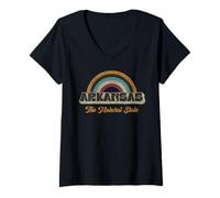 Donna Arkansas Slogan Vintage Style Retro Testo Maglietta con Collo a V