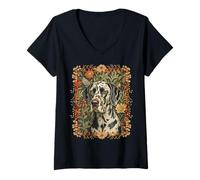 Donna Arlecchino Alano Vintage Arte Floreale Maglietta con Collo a V