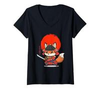 Donna Armatura Completa Chibi Fox Samurai Kawaii Kitsune Maglietta con Collo a V
