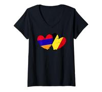 Donna Armenia Belgio Cuore Amore Armeno Belga Doppia Nazionalità Maglietta con Collo a V