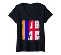 Donna Armenia Georgia Mezza bandiera Armenian Georgian Roots Maglietta con Collo a V