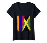 Donna Armenia Giamaica Mezza Bandiera Armeno Giamaicana Heritage Maglietta con Collo a V
