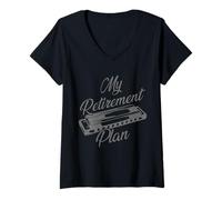 Donna Armonica Suonatore Piano di pensionamento Blues Musica Armonicista Maglietta con Collo a V
