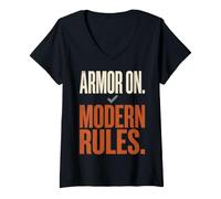 Donna Armor On Modern Rules Medieval Combat Sport Humor Maglietta con Collo a V