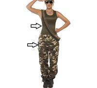 Donna Army Girl Kaki Camo Costume Gilet E Pantaloni Completo Da Smiffys