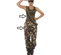 Donna Army Girl Kaki Camo Costume Gilet E Pantaloni Completo Da Smiffys