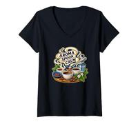 Donna Aroma Spoon Calm Assaggio calmo del caffè Maglietta con Collo a V