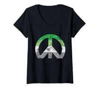 Donna Aromantic Pride Bandiera Pace Segno Vintage Aromantic Bandiera Maglietta con Collo a V
