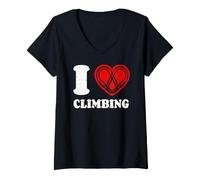 Donna Arrampicare Alpinismo Moschettone I Love Climbing Maglietta con Collo a V
