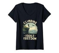 Donna Arrampicata Mountain Peak Rock Climbing Summit Obiettivi Maglietta con Collo a V