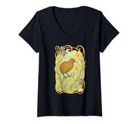 Donna Art Nouveau Kiwi Uccello Floreale Design Maglietta con Collo a V