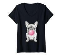 Donna Arte del Bulldog Francese con Gomma da Masticare Maglietta con Collo a V