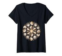 Donna Arte della Geometria Frattale oceanica con Motivo a Conchiglia di Fibonacci Maglietta con Collo a V