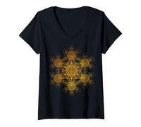Donna Arte della trascendenza della Geometria Sacra del cubo di Metatron Frattale Maglietta con Collo a V
