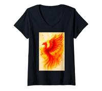 Donna Arte dell'acquerello della Fenice della Fiamma Crescente Maglietta con Collo a V