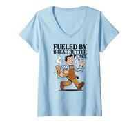 Donna Arte Divertente retrò alimentata da Bread Butter Peace Baker Maglietta con Collo a V