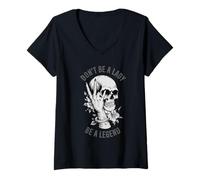 Donna Arte floreale con teschio Don't Be A Lady Be A Legend Maglietta con Collo a V
