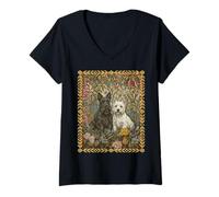 Donna Arte Floreale da Giardino Cottagecore Scottie Westie Maglietta con Collo a V