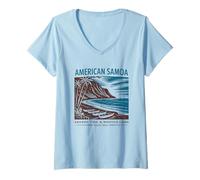 Donna Arte Retro della Terra Sacra delle Samoa Americane Maglietta con Collo a V