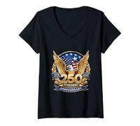 Donna Arte Vintage dell'Aquila Patriottica per Il 250° Maglietta con Collo a V