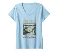 Donna Arte Vintage Rustica dei Campi dell'Ohio Maglietta con Collo a V