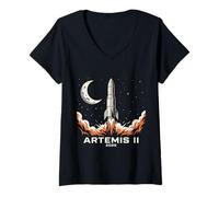 Donna Artemis II Missione Luna 2026 Razzo Spaziale Vintage Maglietta con Collo a V