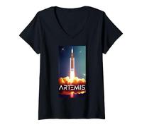 Donna Artemis Lancia Il Razzo lunare SLS Orbit Space Maglietta con Collo a V