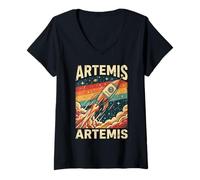 Donna Artemis Rocket Lancio Vintage Maglietta con Collo a V