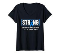 Donna Arthritis Strong Shirt - Blue Ribbon Arthritis Awareness Maglietta con Collo a V