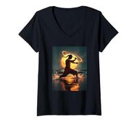 Donna Arti Marziali Filippine Arnis Eskrima Tramonto Maglietta con Collo a V