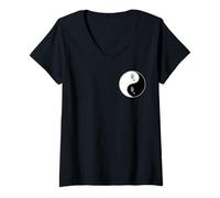Donna Arti Marziali Taiji Qigong Yin Yang Taoismo Simbolo e Chi Maglietta con Collo a V