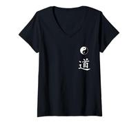 Donna Arti Marziali taoismo Yin Yang Segno Simbolo per tao dao Il Modo Maglietta con Collo a V