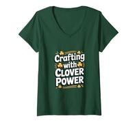 Donna Artigianato con Clover Power St Patricks Day Crafter Maglietta con Collo a V