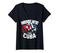 Donna Artista Knockout dal Cuba Cuban Boxing Pride Maglietta con Collo a V