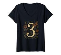 Donna Artistico Numero 3 Floreale Farfalla Tre Natura Ispirato 3 Maglietta con Collo a V