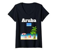 Donna Aruba Spiaggia Souvenir Tropicale Palma caraibica Bandiera Aruba Maglietta con Collo a V