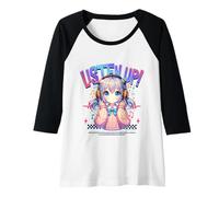 Donna Ascolta Anime Cuffie Musica Vibes Maglia con Maniche Raglan
