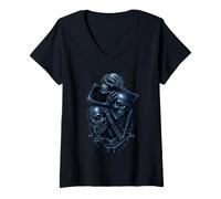 Donna Ascolta See Speak No Evil Skulls - Grafica Gotica oscura Maglietta con Collo a V