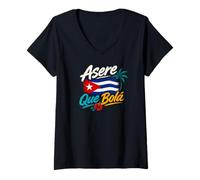 Donna Asere Q Bola, Que Bola Asere, Cuba Cuban Flag Maglietta con Collo a V