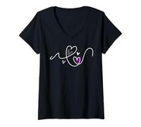Donna Asexual Pride Cuori Linea Arte Bandiera Ace LGBTQ+ Maglietta con Collo a V