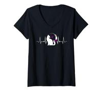 Donna Asexual Pride Gatto Luna Battito Cuore Bandiera Ace LGBTQ Maglietta con Collo a V