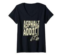 Donna Asfalto Addict Motociclista Maglietta con Collo a V